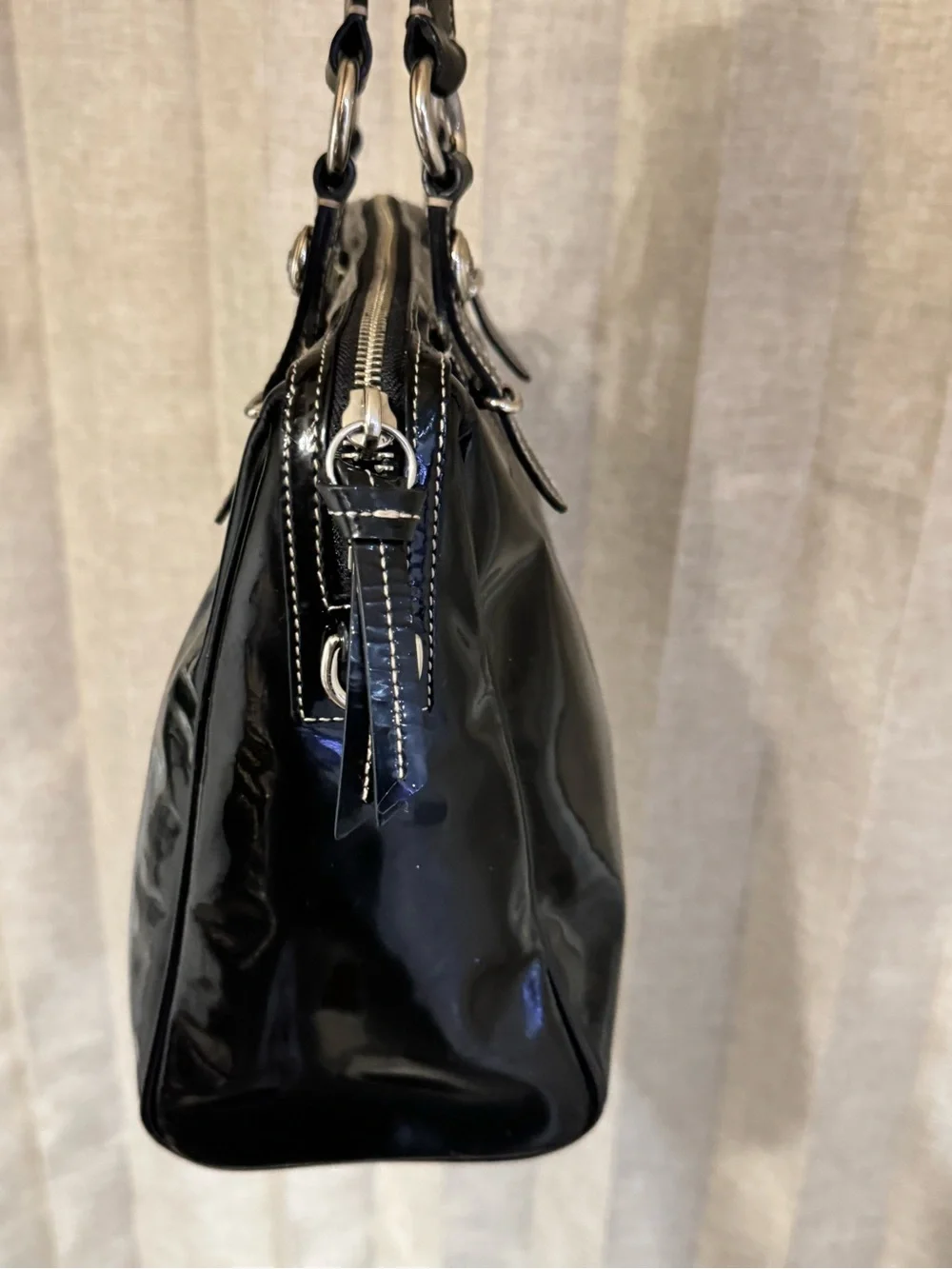 Coach Nancy Black Patent Leather Tote with Gloss Finish
